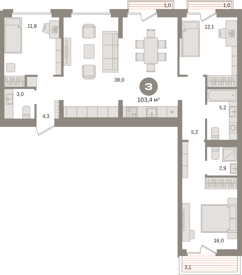 4 ккв (Евро) 103,4 м²