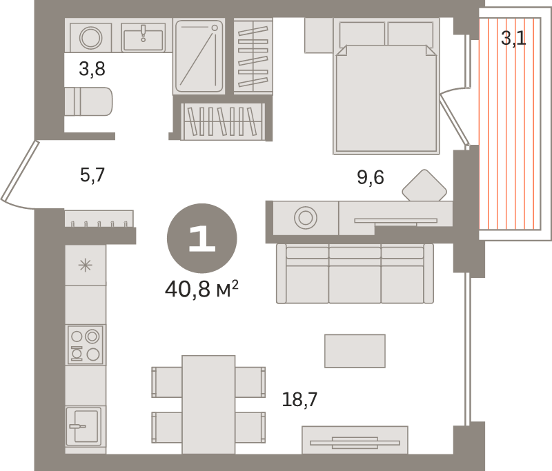 2 ккв (Евро) 40,7 м²