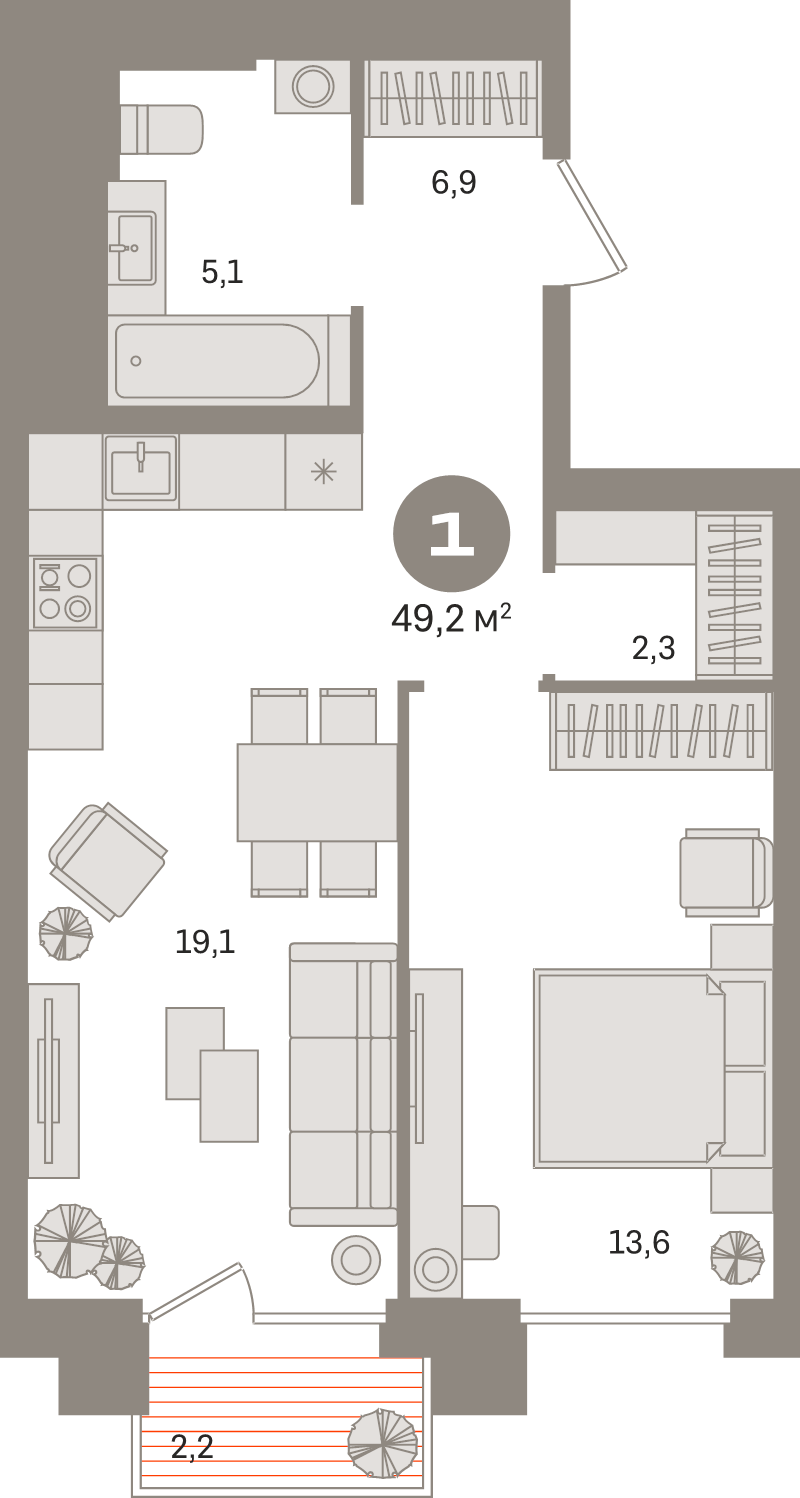 2 ккв (Евро) 49,2 м²