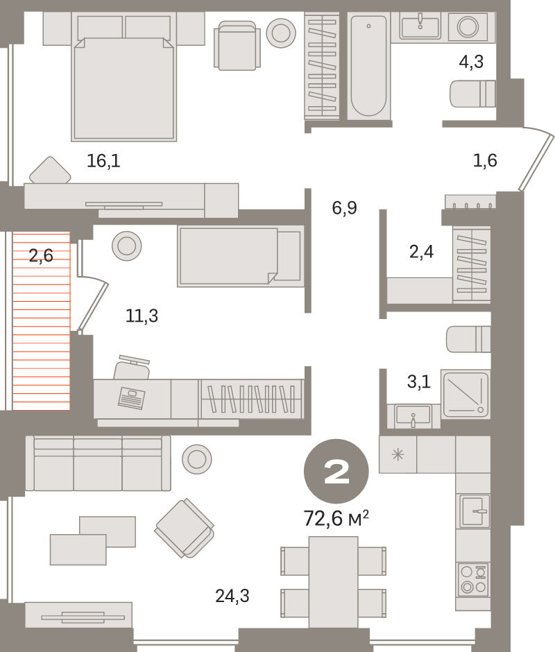 3 ккв (Евро) 72,6 м²