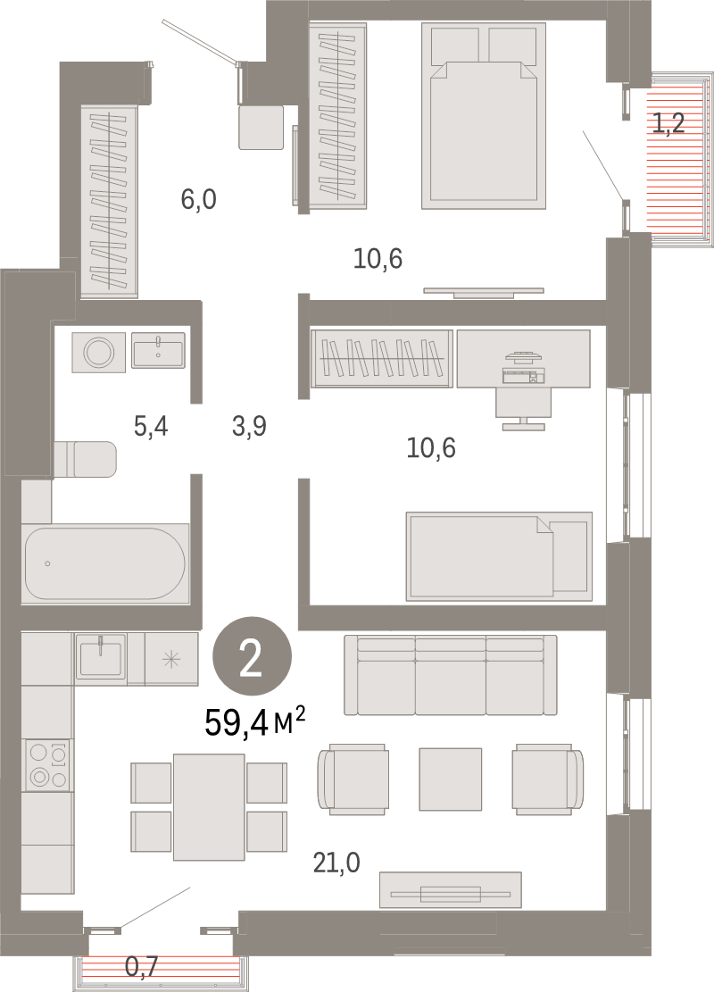 3 ккв (Евро) 59,4 м²