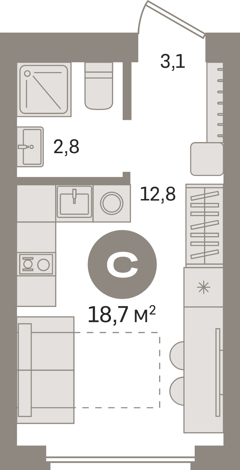 Студия 18,7 м²