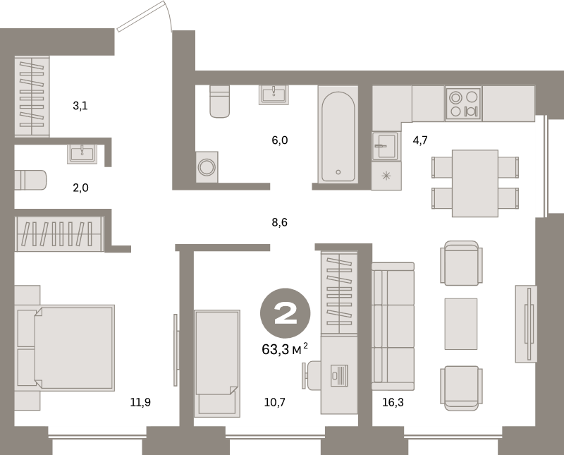 3 ккв (Евро) 63,3 м²