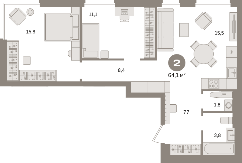 2 ккв 64,1 м²