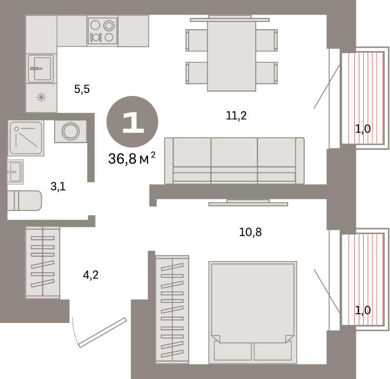 2 ккв (Евро) 36,8 м²