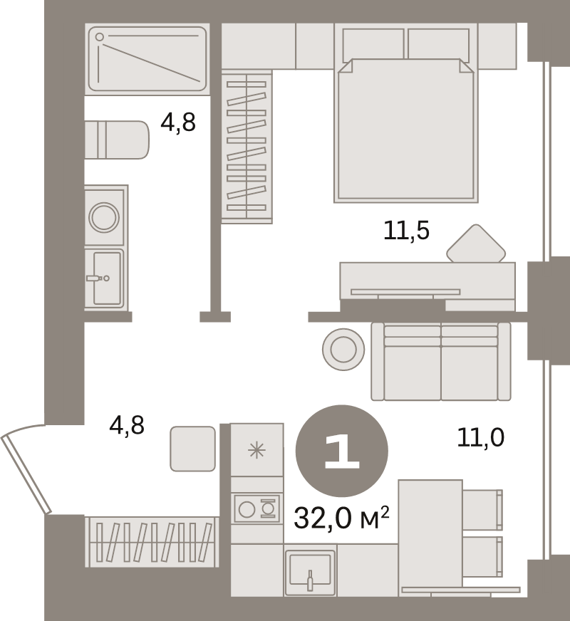 1 ккв 32 м²