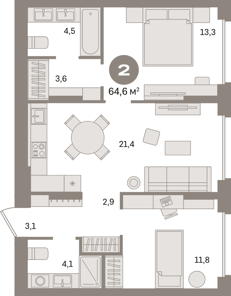 3 ккв (Евро) 64,6 м²