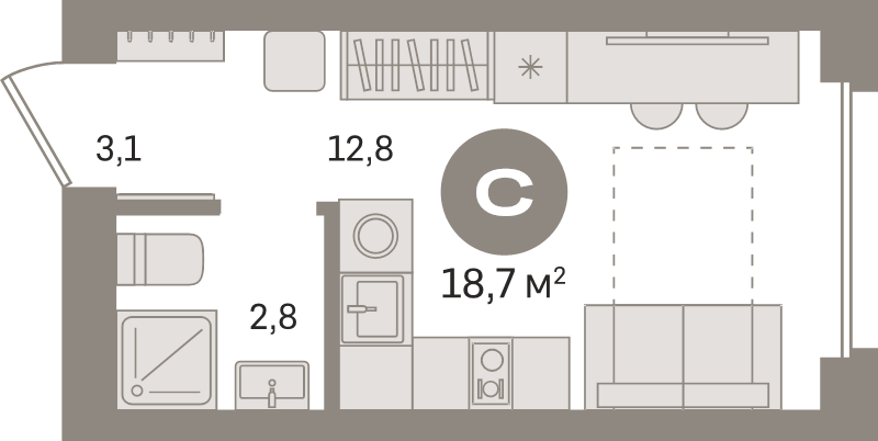 Студия 18,7 м²
