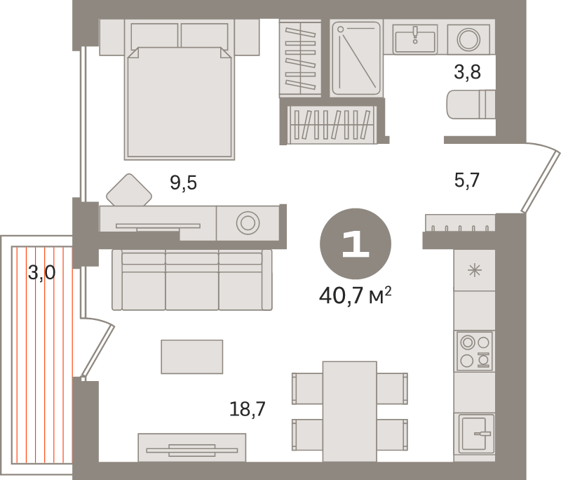 2 ккв (Евро) 40,7 м²