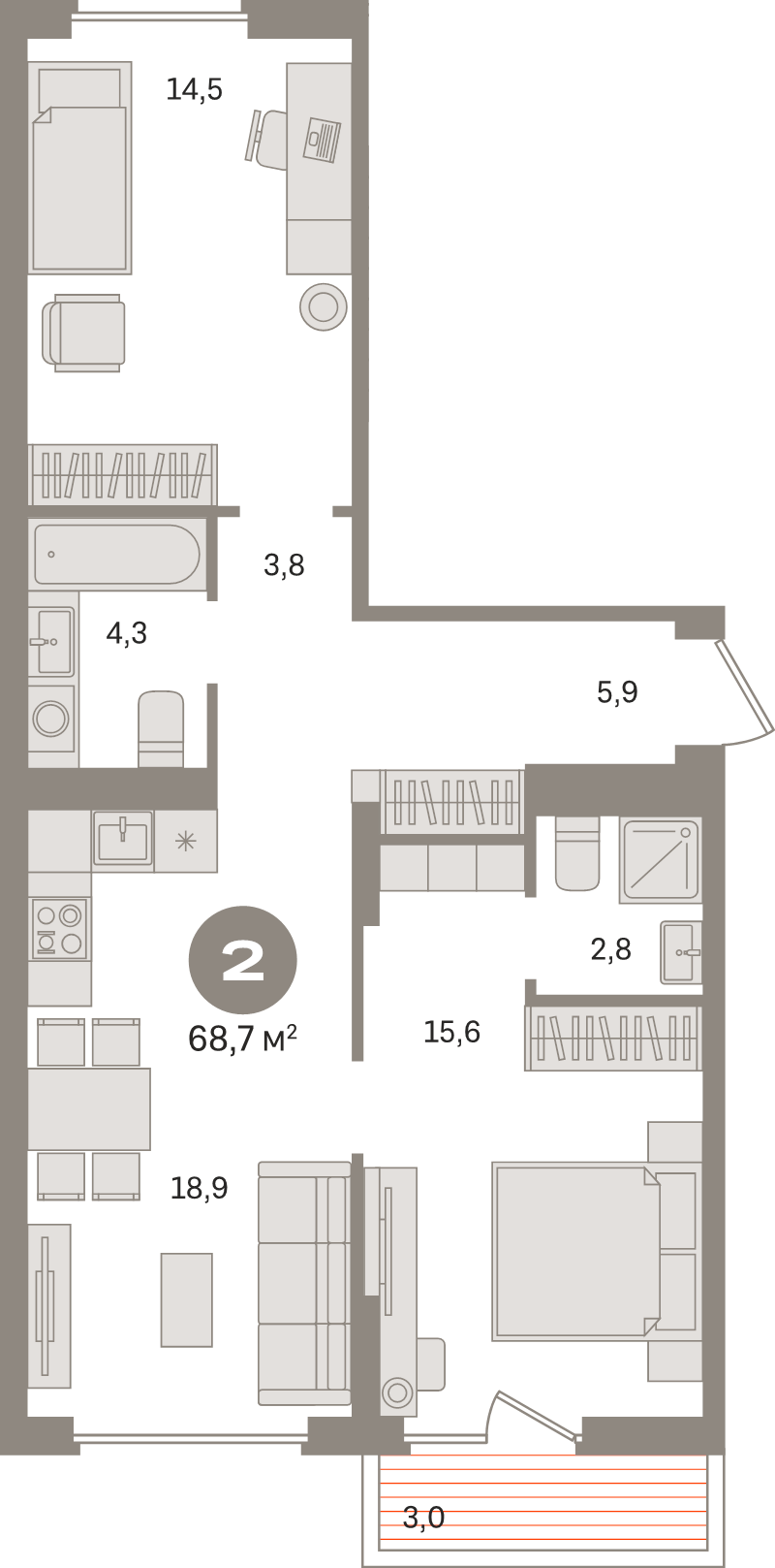 3 ккв (Евро) 68,7 м²