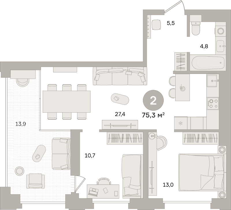 3 ккв (Евро) 75,3 м²