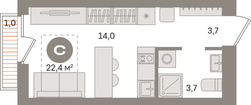 Студия 22,4 м²