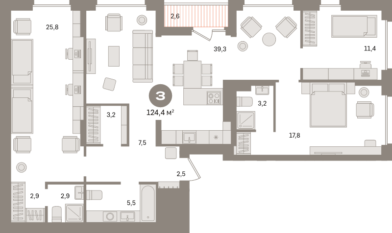 4 ккв (Евро) 124,4 м²