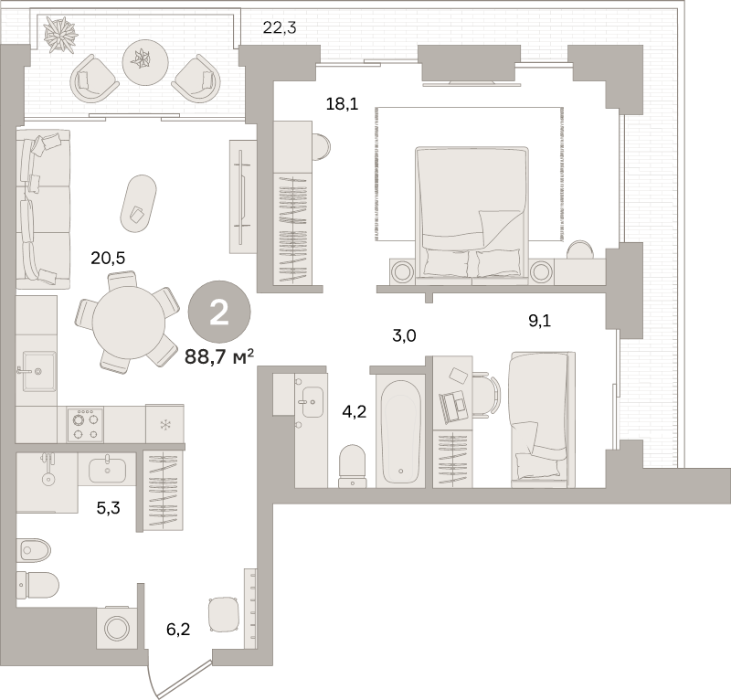 3 ккв (Евро) 88,7 м²