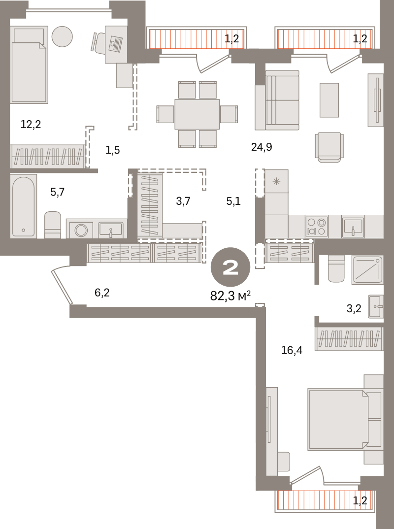 3 ккв (Евро) 82,3 м²