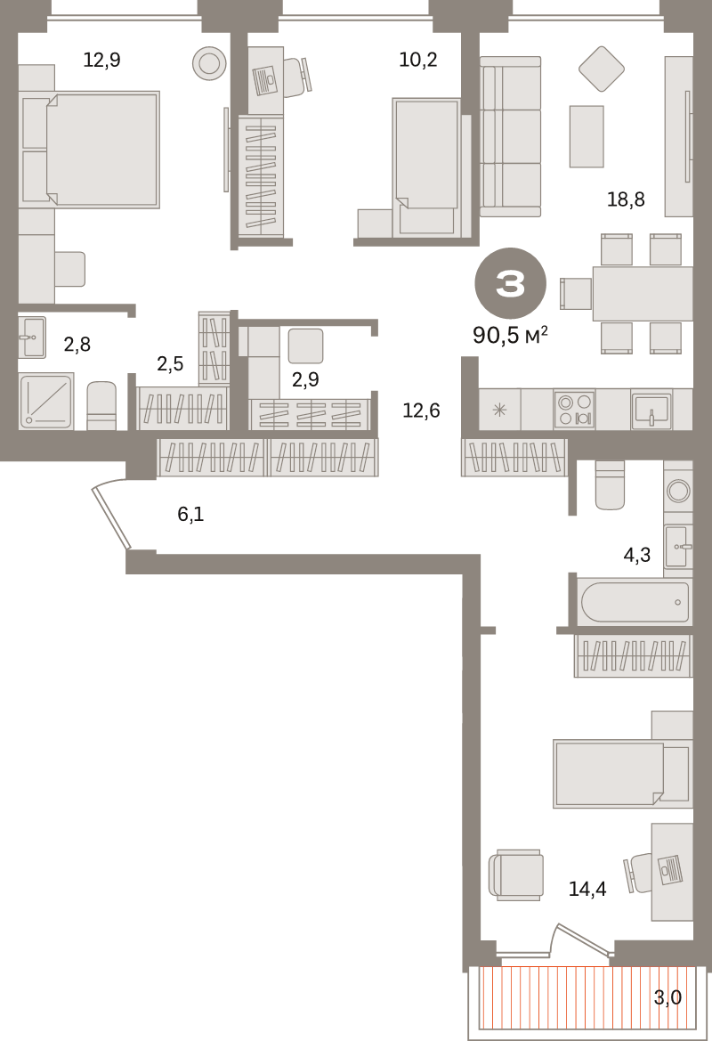 4 ккв (Евро) 90,5 м²