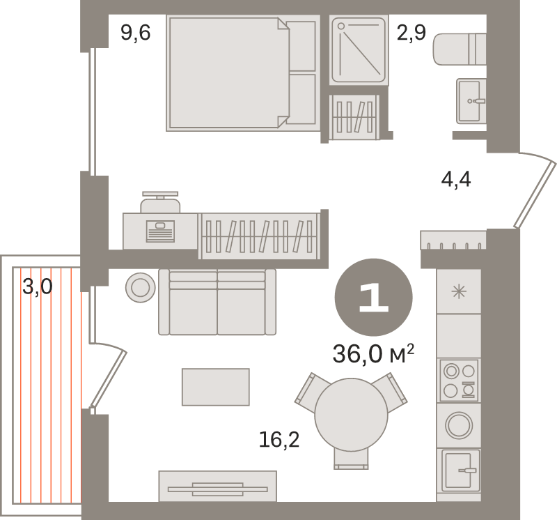 2 ккв (Евро) 36 м²