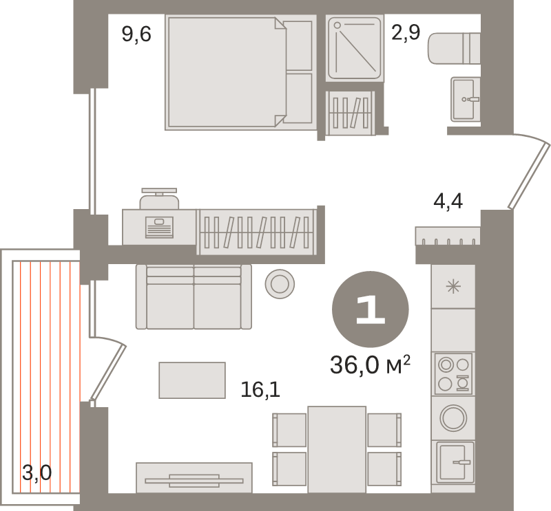 2 ккв (Евро) 36 м²