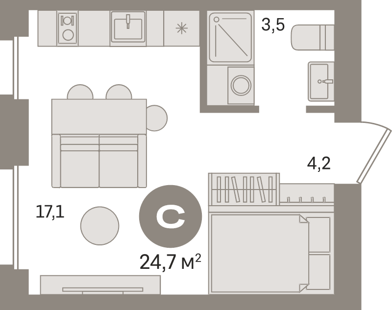 Студия 24,7 м²