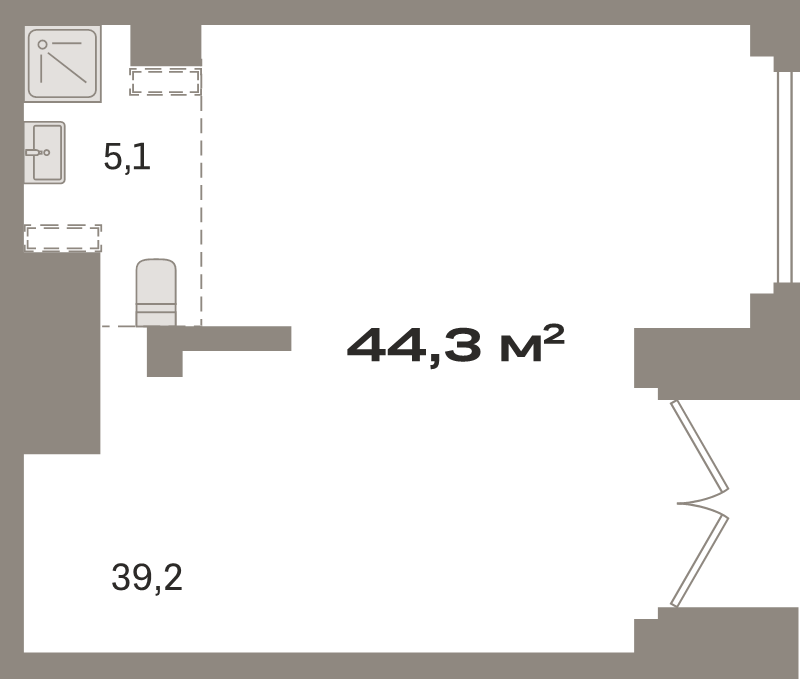 К. пом 44,3 м²