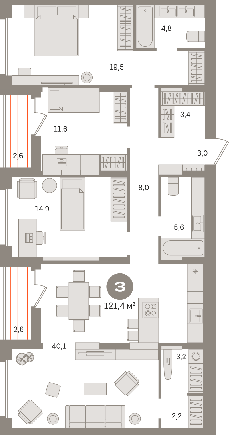 4 ккв (Евро) 121,4 м²