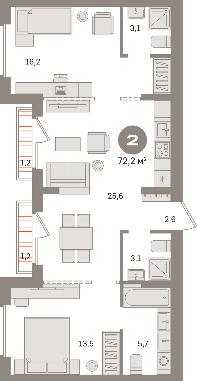 3 ккв (Евро) 72,2 м²