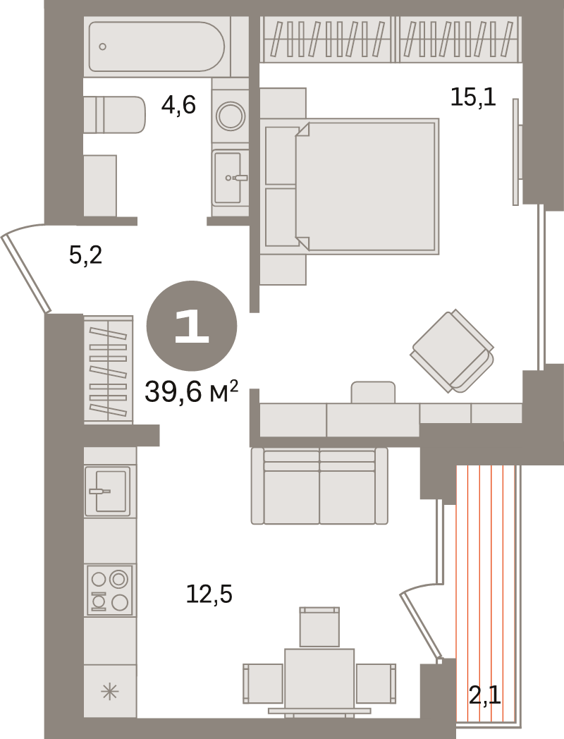 1 ккв 39,6 м²