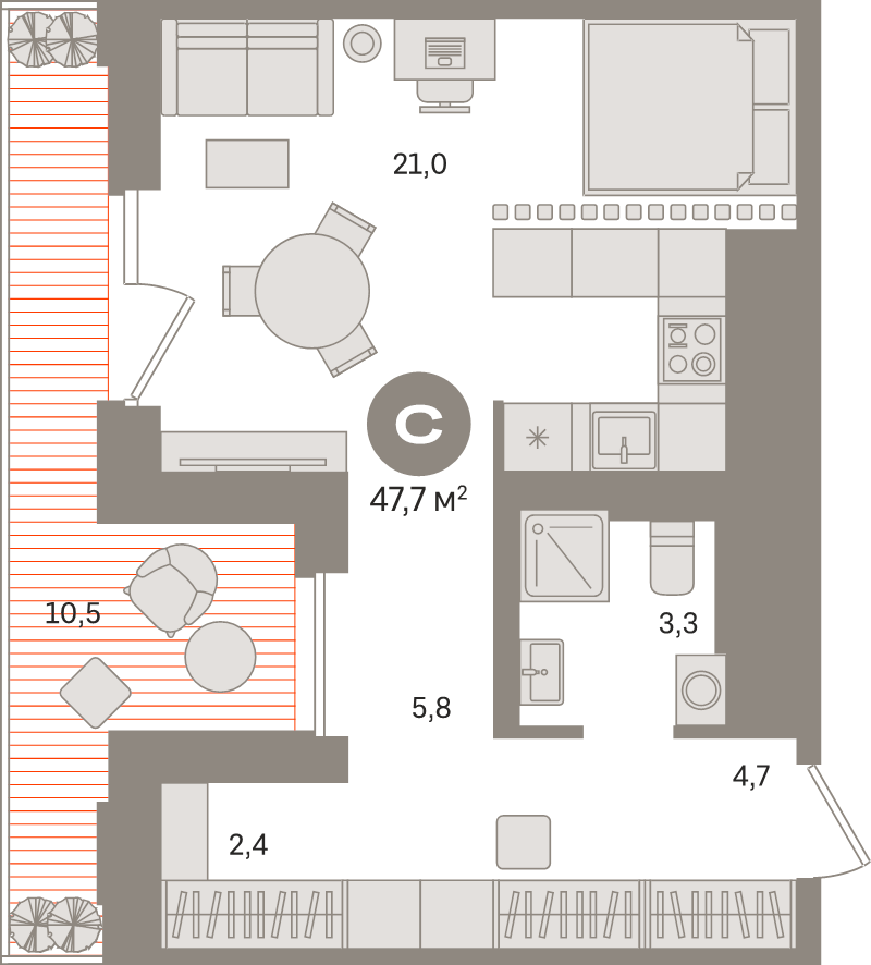 Студия 47,7 м²