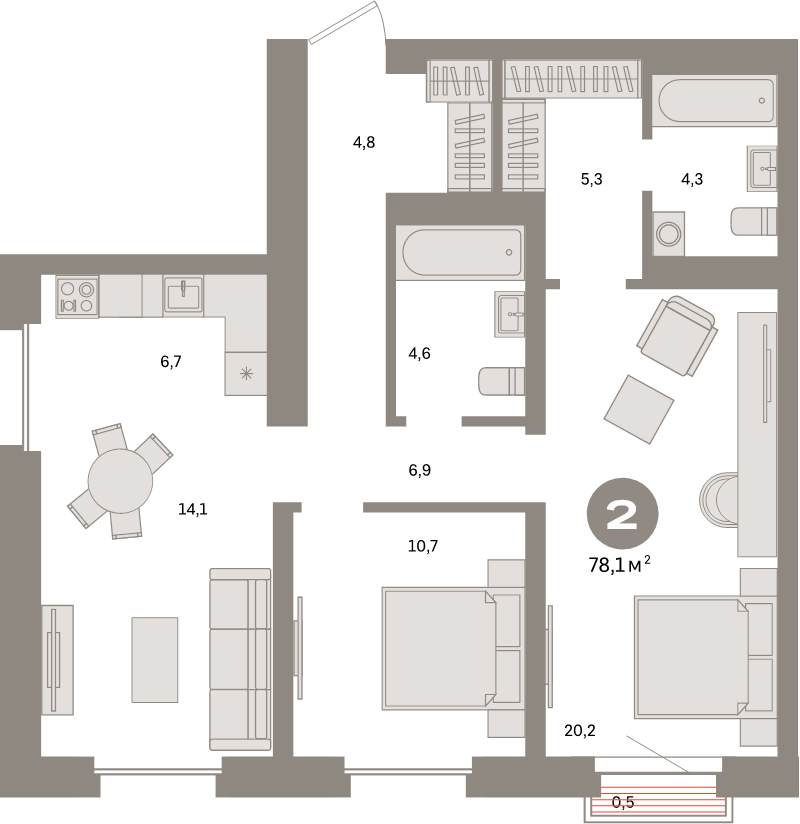 3 ккв (Евро) 78,1 м²