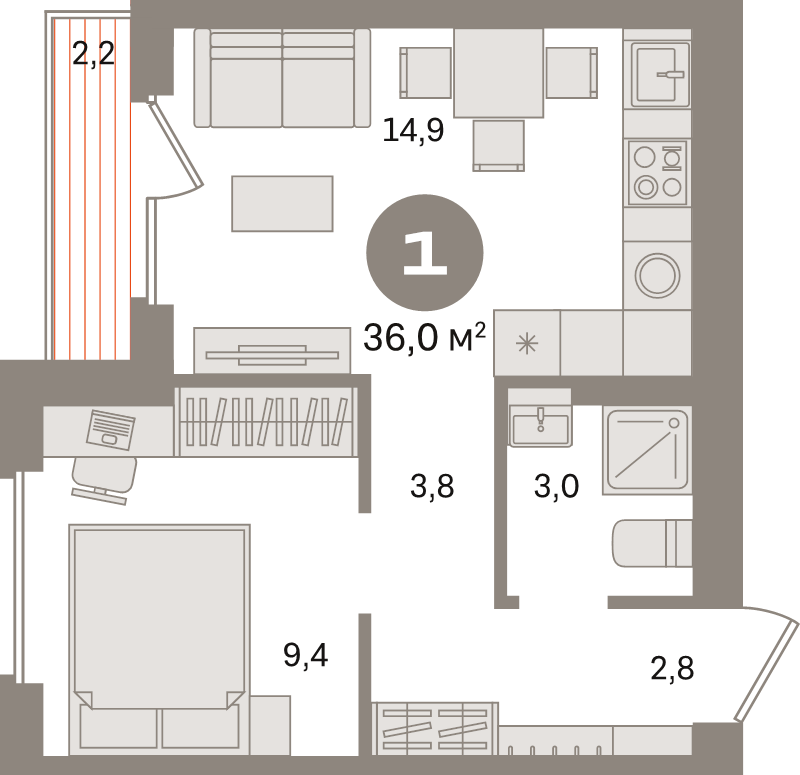 1 ккв 36 м²