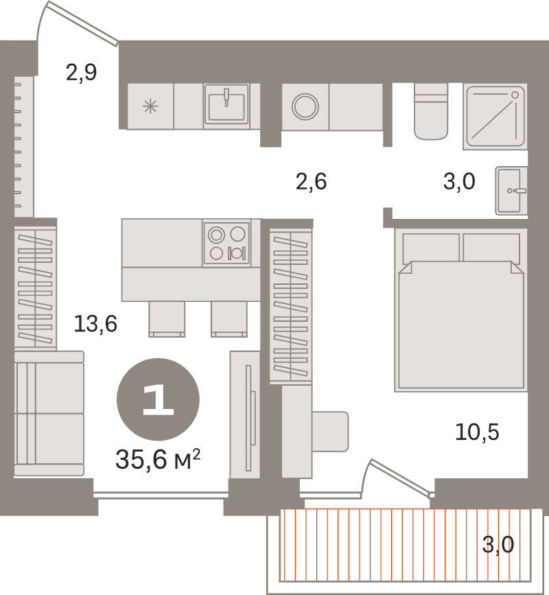 1 ккв 35,6 м²