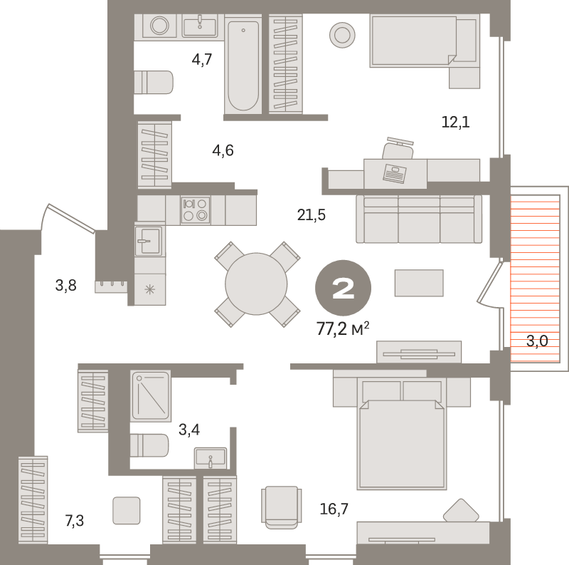 3 ккв (Евро) 77,2 м²