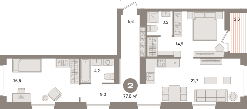 3 ккв (Евро) 77,4 м²