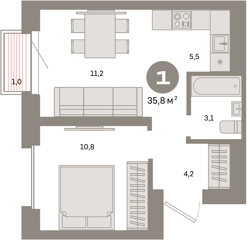 2 ккв (Евро) 35,8 м²