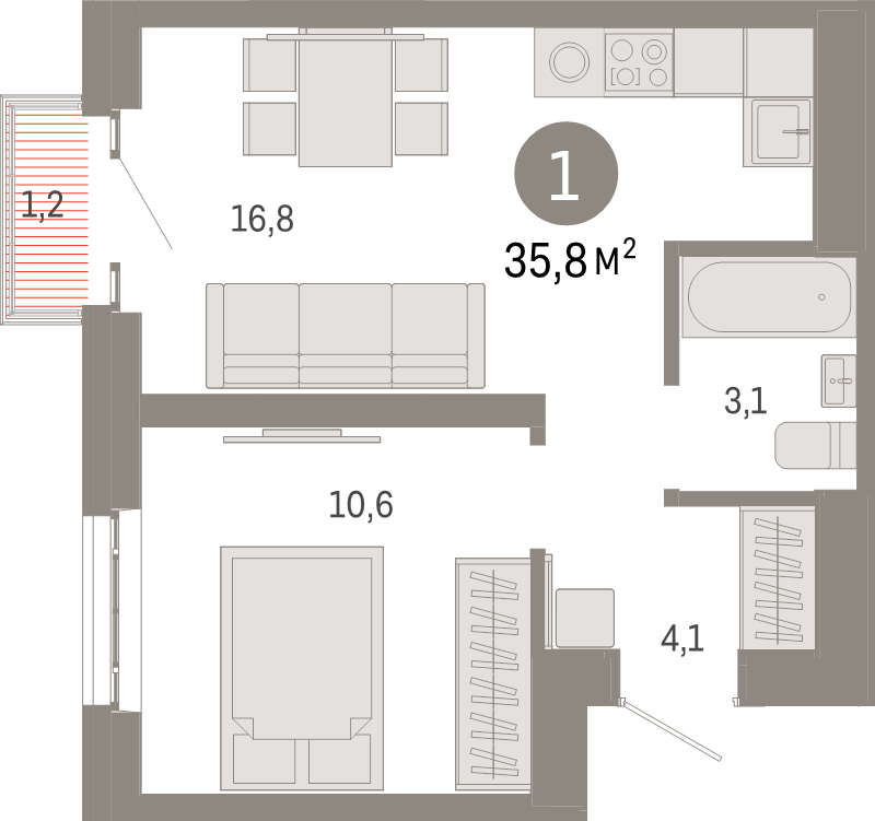 2 ккв (Евро) 35,8 м²