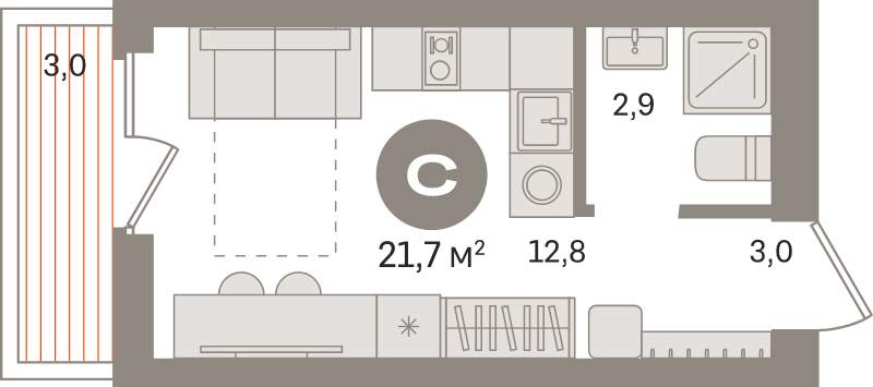 Студия 21,7 м²