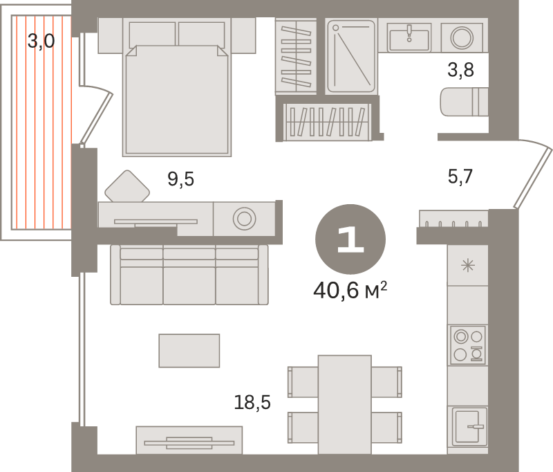 2 ккв (Евро) 40,6 м²