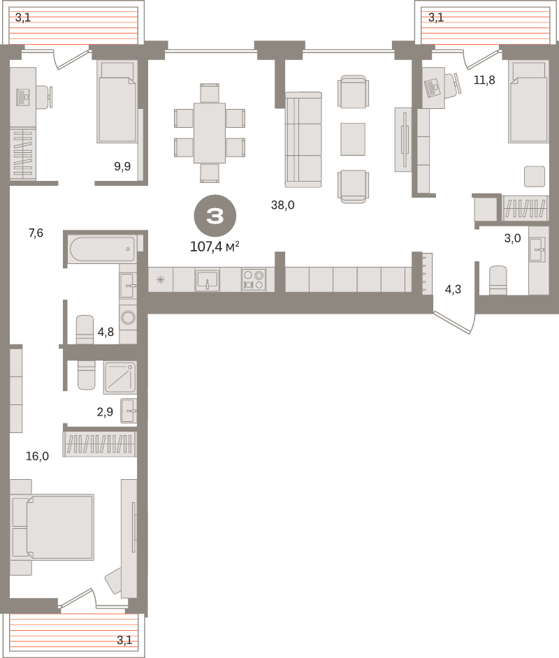 4 ккв (Евро) 107,3 м²