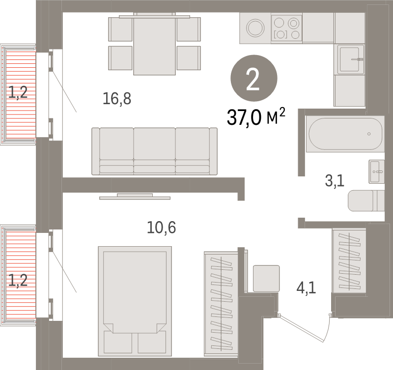 2 ккв (Евро) 37 м²