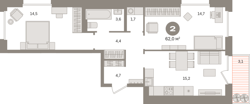 3 ккв (Евро) 62 м²