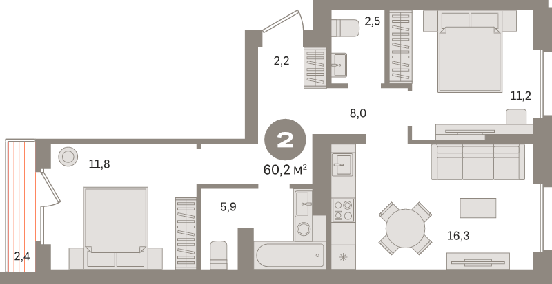 3 ккв (Евро) 60,2 м²