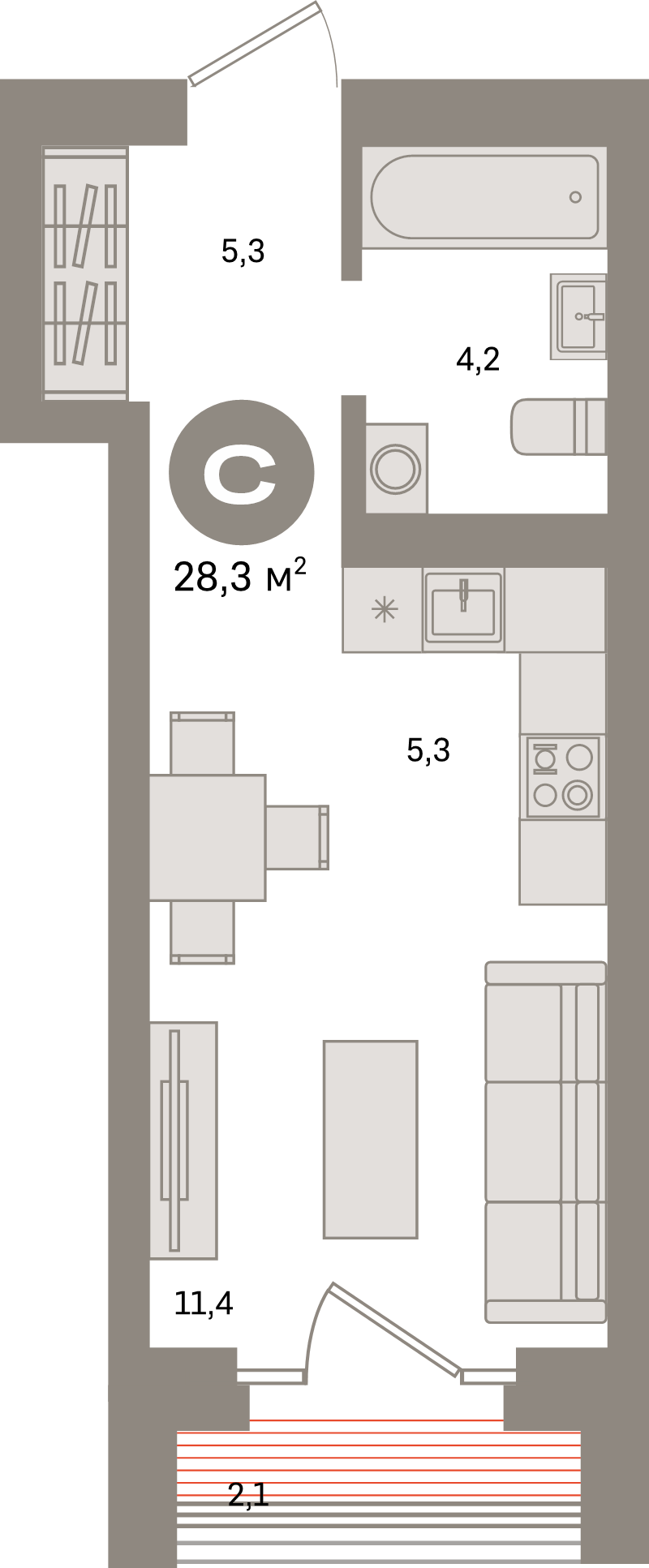 Студия 28,3 м²