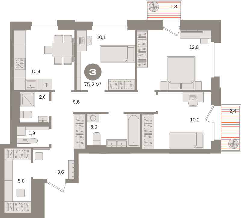 3 ккв 75,2 м²