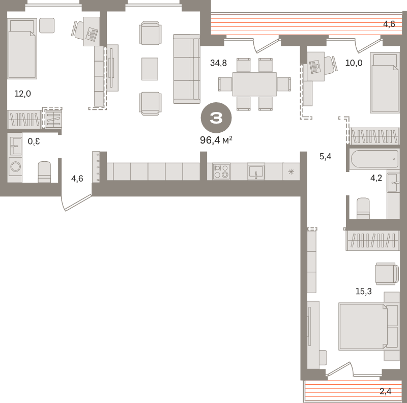 4 ккв (Евро) 96,4 м²