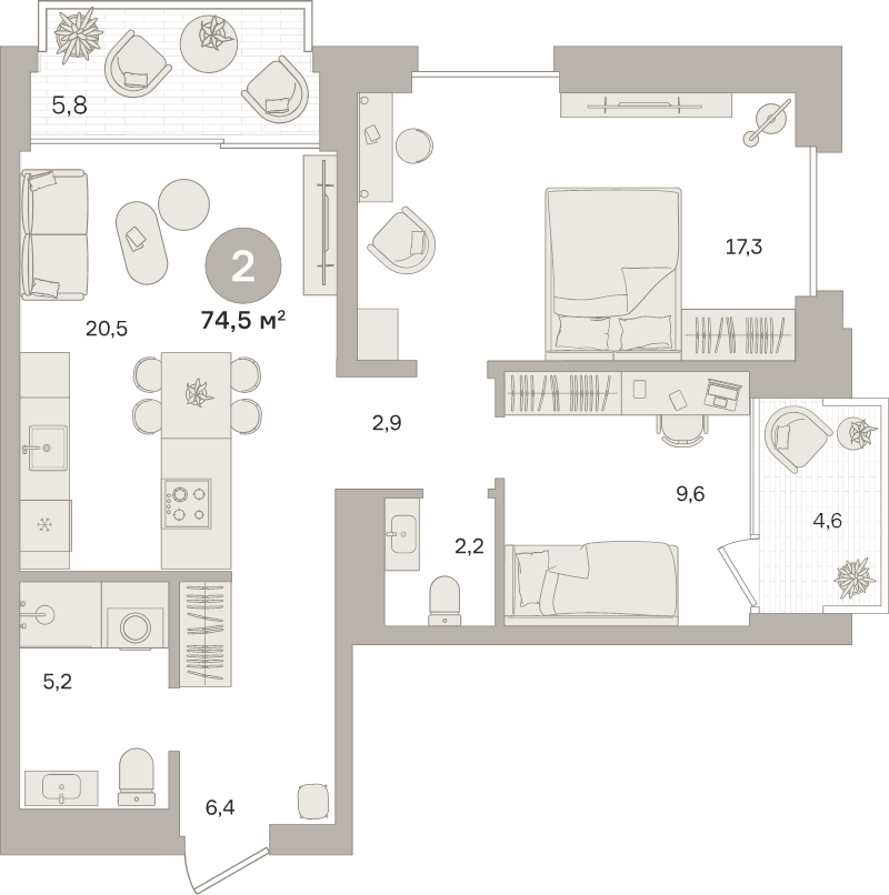 3 ккв (Евро) 74,5 м²