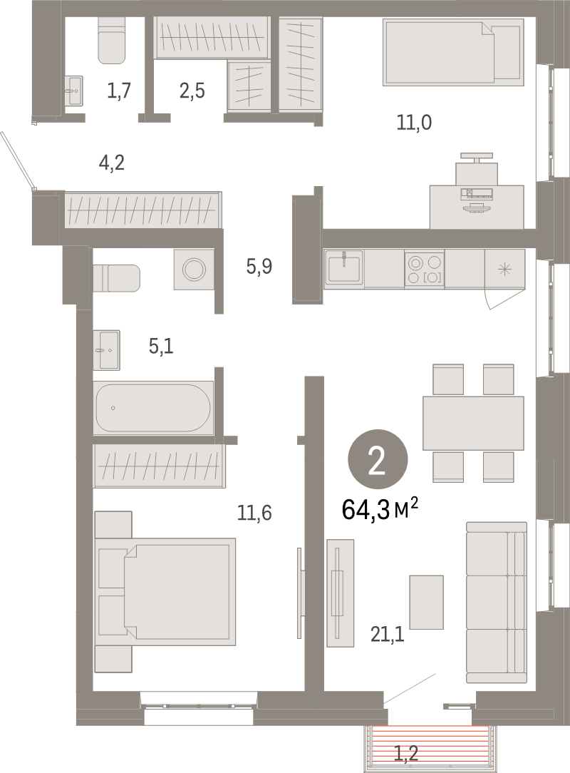 3 ккв (Евро) 64,3 м²