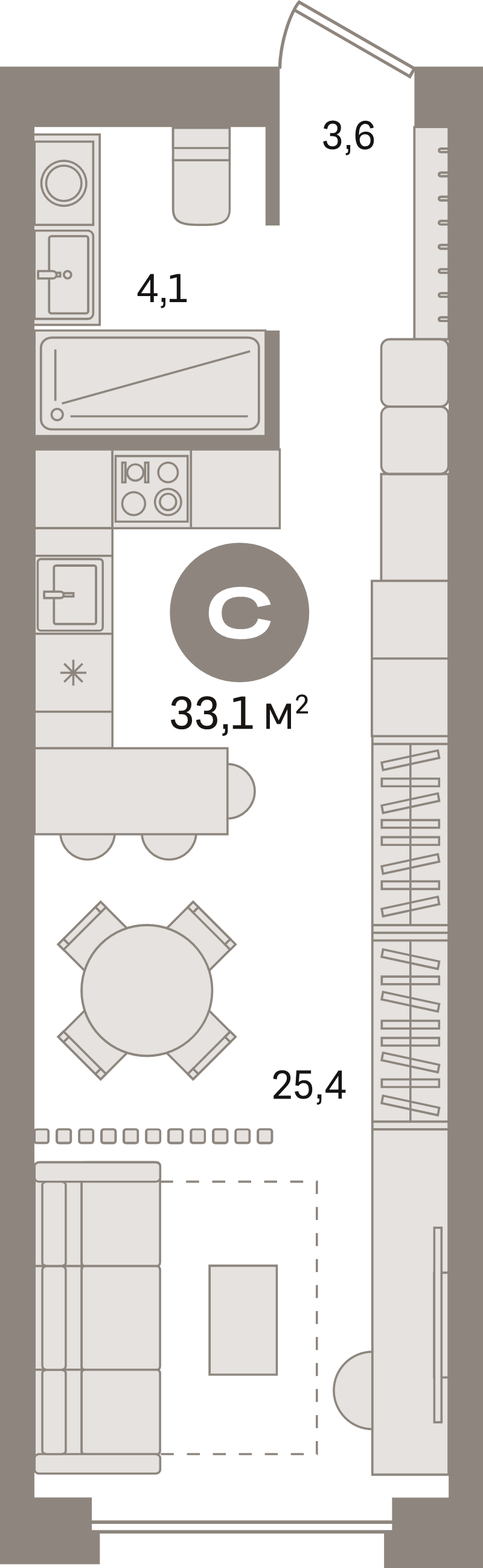 Студия 33,1 м²