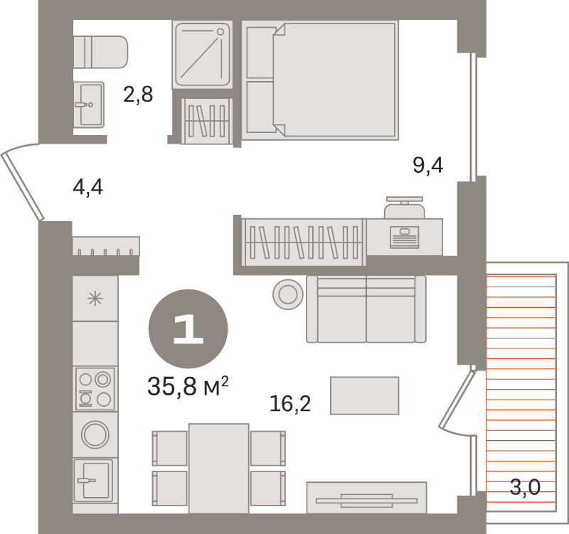 2 ккв (Евро) 35,8 м²