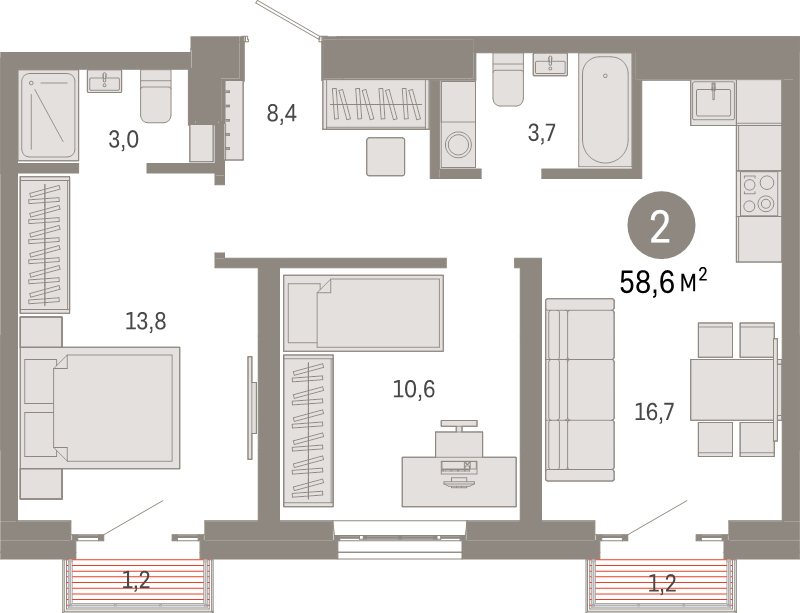 3 ккв (Евро) 58,6 м²