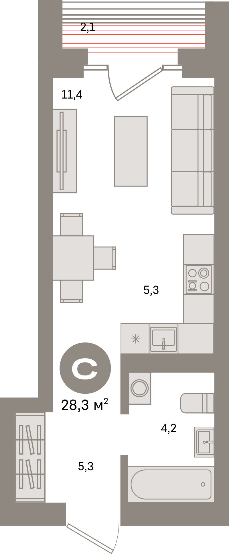 Студия 28,3 м²